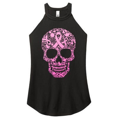 Breast Cancer Awareness Month Pink Ribbon Skull Women’s Perfect Tri Rocker Tank