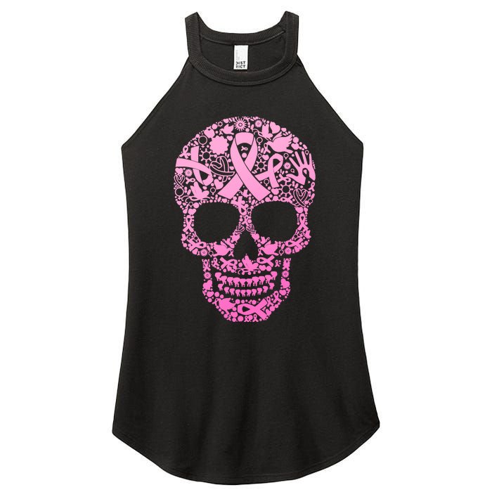 Breast Cancer Awareness Month Pink Ribbon Skull Women’s Perfect Tri Rocker Tank