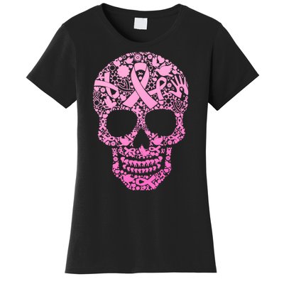 Breast Cancer Awareness Month Pink Ribbon Skull Women's T-Shirt