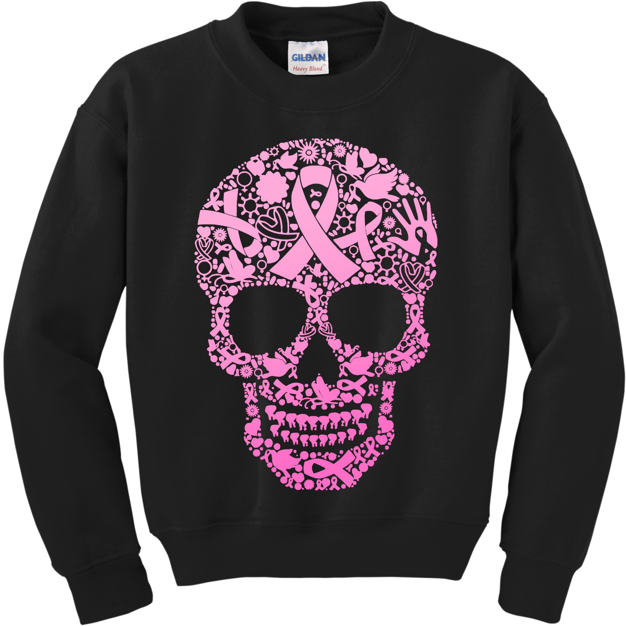 Breast Cancer Awareness Month Pink Ribbon Skull Kids Sweatshirt