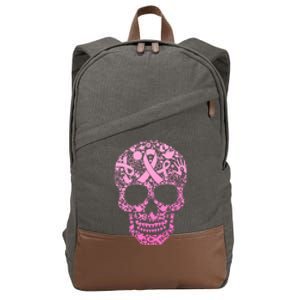 Breast Cancer Awareness Month Pink Ribbon Skull Cotton Canvas Backpack