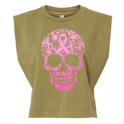 Breast Cancer Awareness Month Pink Ribbon Skull Garment-Dyed Women's Muscle Tee