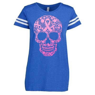 Breast Cancer Awareness Month Pink Ribbon Skull Enza Ladies Jersey Football T-Shirt