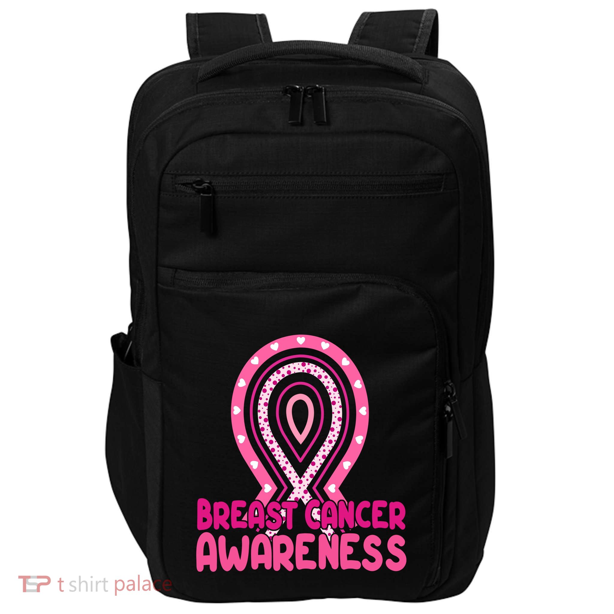 Breast Cancer Awareness Ribbon Heart Impact Tech Backpack