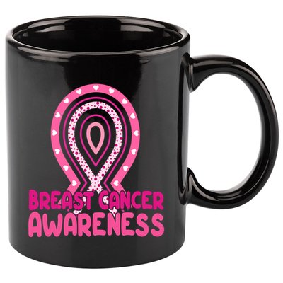 Breast Cancer Awareness Ribbon Heart 11oz C Handle Ceramic Mug