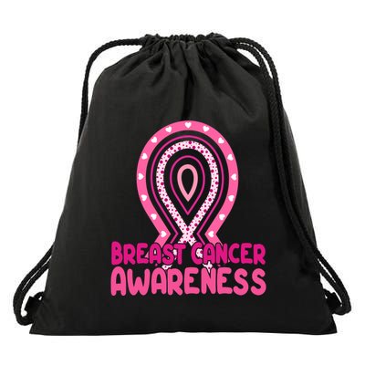Breast Cancer Awareness Ribbon Heart Drawstring Bag