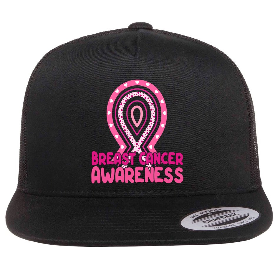 Breast Cancer Awareness Ribbon Heart Flat Bill Trucker Hat