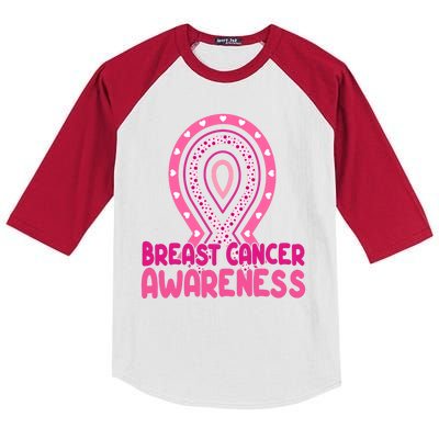 Breast Cancer Awareness Ribbon Heart Kids Colorblock Raglan Jersey