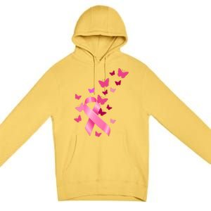 Breast Cancer Awareness Butterflies Logo Premium Pullover Hoodie