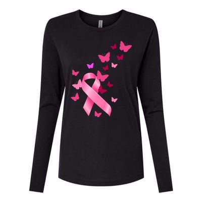 Breast Cancer Awareness Butterflies Logo Womens Cotton Relaxed Long Sleeve T-Shirt