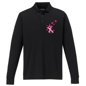 Breast Cancer Awareness Butterflies Logo Performance Long Sleeve Polo