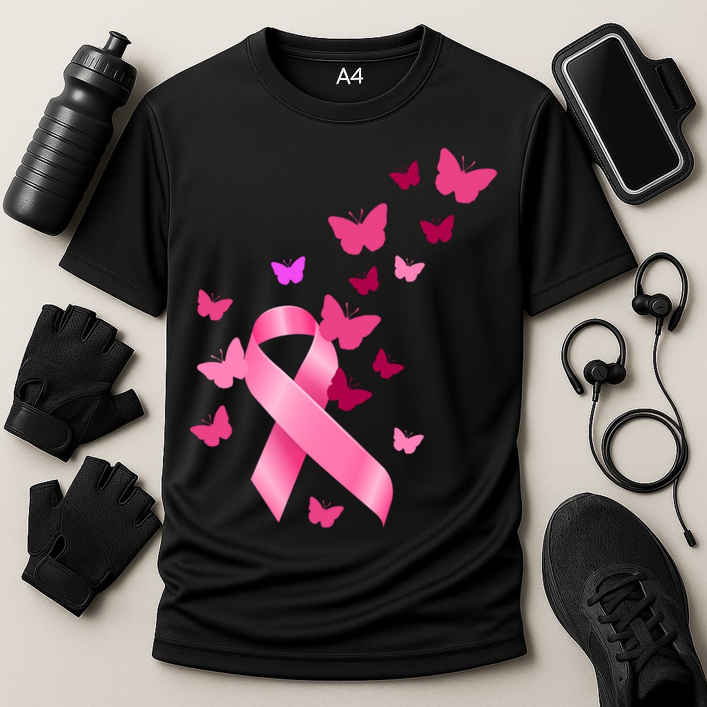 Breast Cancer Awareness Butterflies Logo Cooling Performance Crew T-Shirt