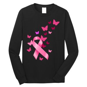 Breast Cancer Awareness Butterflies Logo Long Sleeve Shirt