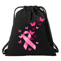 Breast Cancer Awareness Butterflies Logo Drawstring Bag