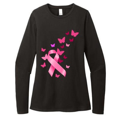 Breast Cancer Awareness Butterflies Logo Womens CVC Long Sleeve Shirt