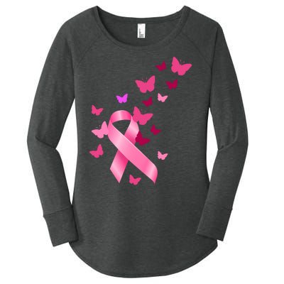 Breast Cancer Awareness Butterflies Logo Women's Perfect Tri Tunic Long Sleeve Shirt