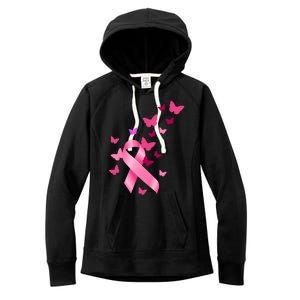 Breast Cancer Awareness Butterflies Logo Women's Fleece Hoodie