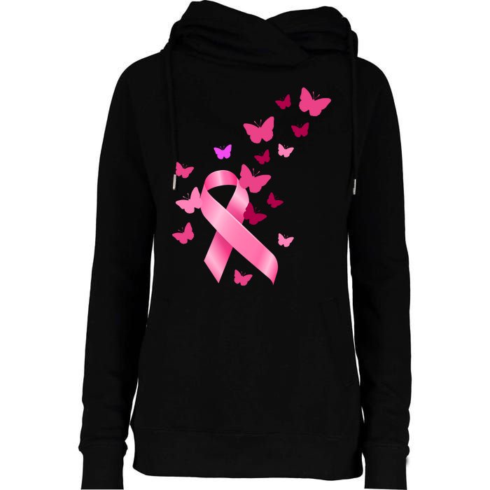 Breast Cancer Awareness Butterflies Logo Womens Funnel Neck Pullover Hood