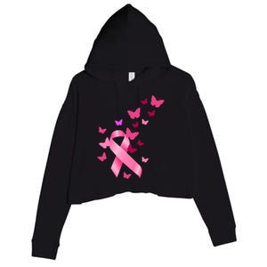 Breast Cancer Awareness Butterflies Logo Crop Fleece Hoodie