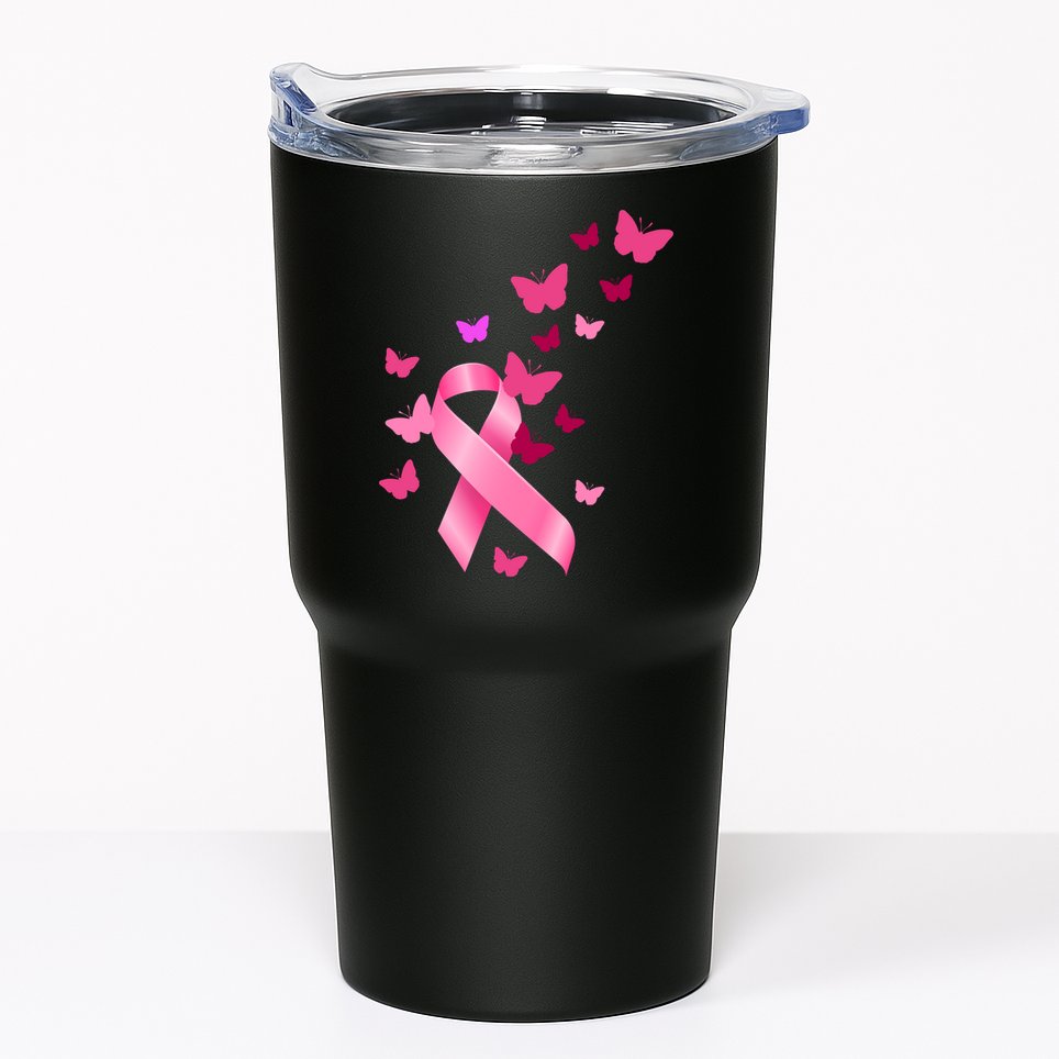 Breast Cancer Awareness Butterflies Logo Tumbler