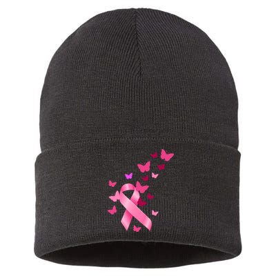 Breast Cancer Awareness Butterflies Logo Sustainable Knit Beanie
