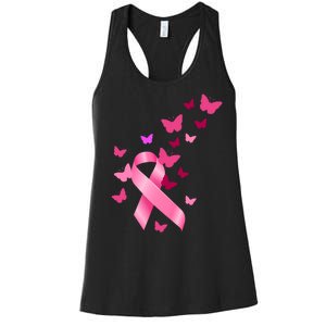 Breast Cancer Awareness Butterflies Logo Women's Racerback Tank