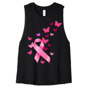 Breast Cancer Awareness Butterflies Logo Women's Racerback Cropped Tank