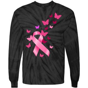 Breast Cancer Awareness Butterflies Logo Tie-Dye Long Sleeve Shirt