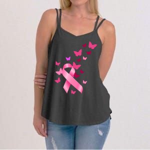 Breast Cancer Awareness Butterflies Logo Women's Strappy Tank