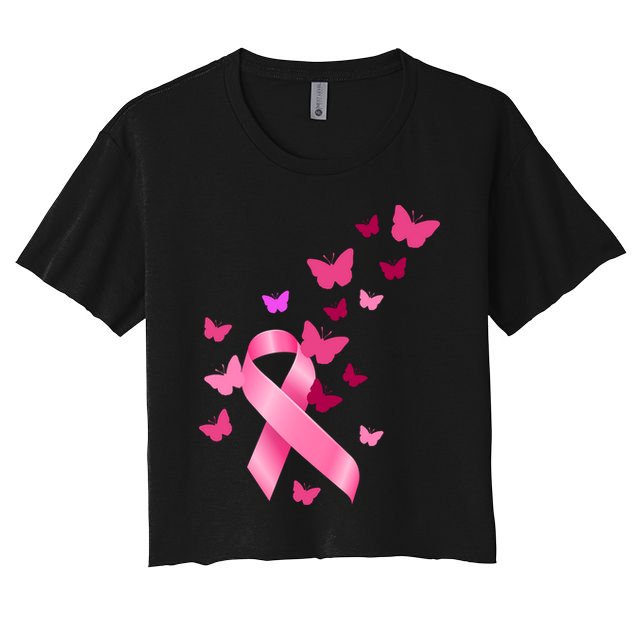 Breast Cancer Awareness Butterflies Logo Crop Top