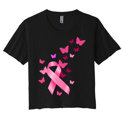 Breast Cancer Awareness Butterflies Logo Women's Crop Top Tee