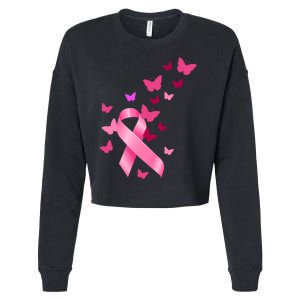 Breast Cancer Awareness Butterflies Logo Cropped Pullover Crew