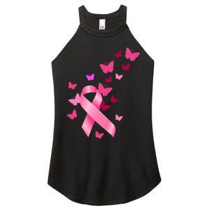 Breast Cancer Awareness Butterflies Logo Women's Perfect Tri Rocker Tank