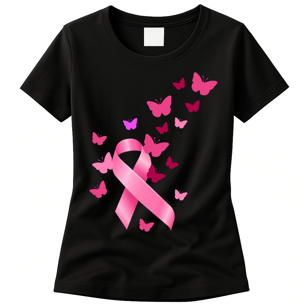Breast Cancer Awareness Butterflies Logo Womens T-Shirt
