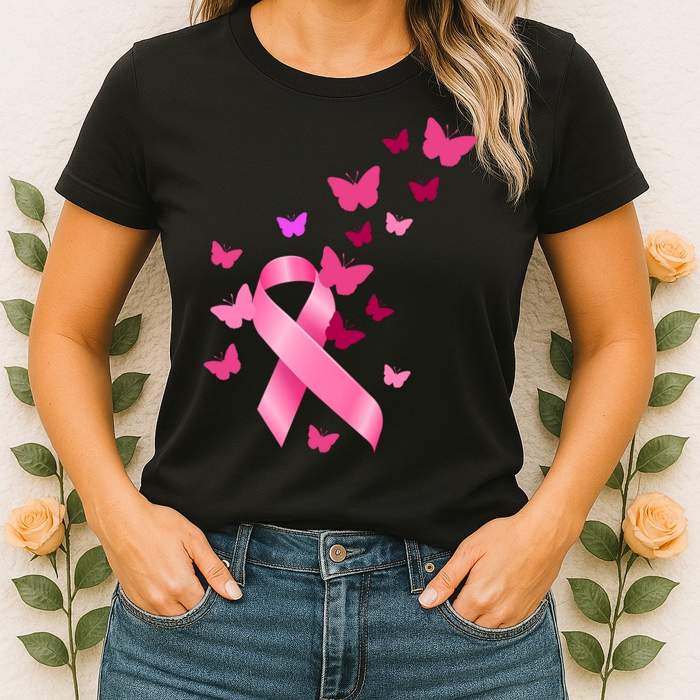 Breast Cancer Awareness Butterflies Logo Womens T-Shirt