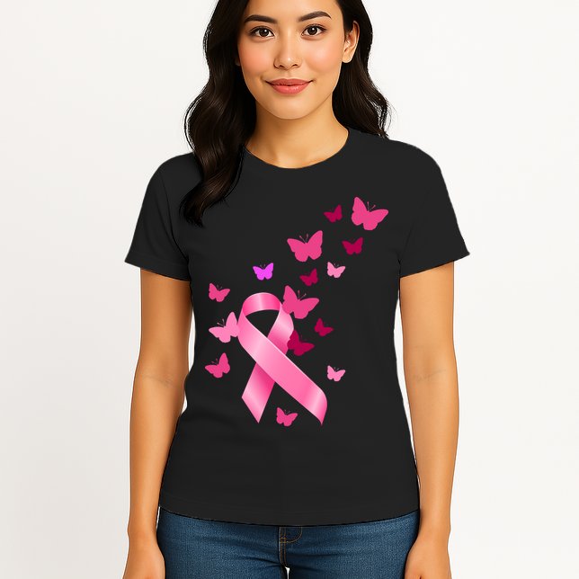 Breast Cancer Awareness Butterflies Logo Womens T-Shirt