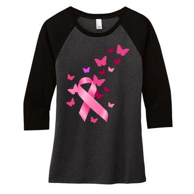 Breast Cancer Awareness Butterflies Logo Women's Tri-Blend 3/4-Sleeve Raglan Shirt