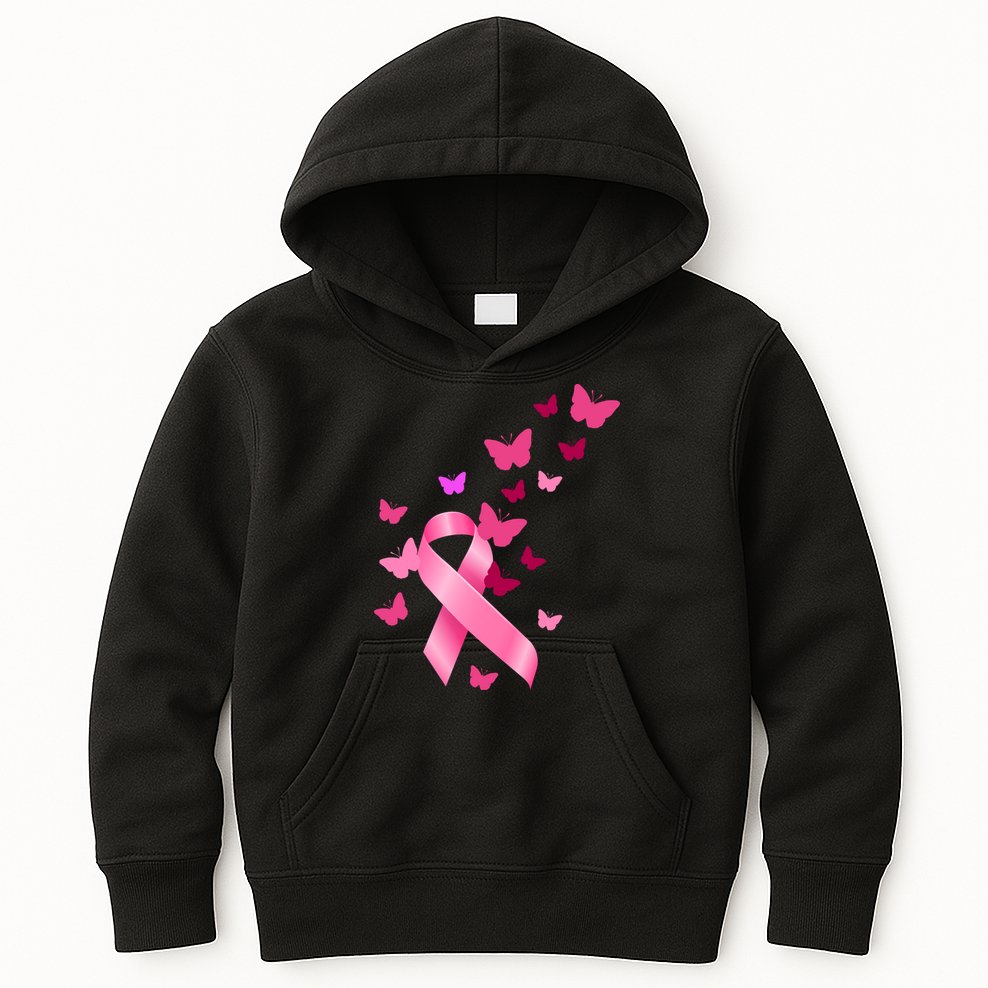 Breast Cancer Awareness Butterflies Logo Kids Hoodie