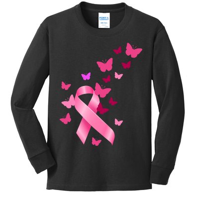 Breast Cancer Awareness Butterflies Logo Kids Long Sleeve Shirt