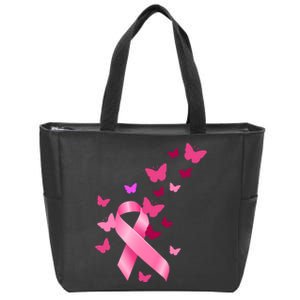 Breast Cancer Awareness Butterflies Logo Zip Tote Bag