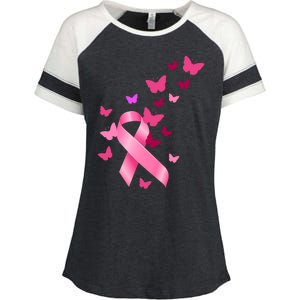 Breast Cancer Awareness Butterflies Logo Enza Ladies Jersey Colorblock Tee