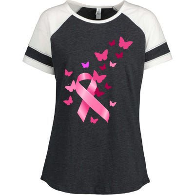 Breast Cancer Awareness Butterflies Logo Enza Ladies Jersey Colorblock Tee