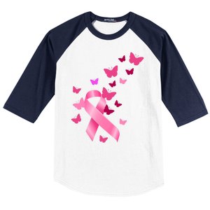 Breast Cancer Awareness Butterflies Logo Baseball Sleeve Shirt