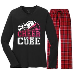 Breast Cancer Awareness Football Cheer For The Cure Women's Long Sleeve Flannel Pajama Set 