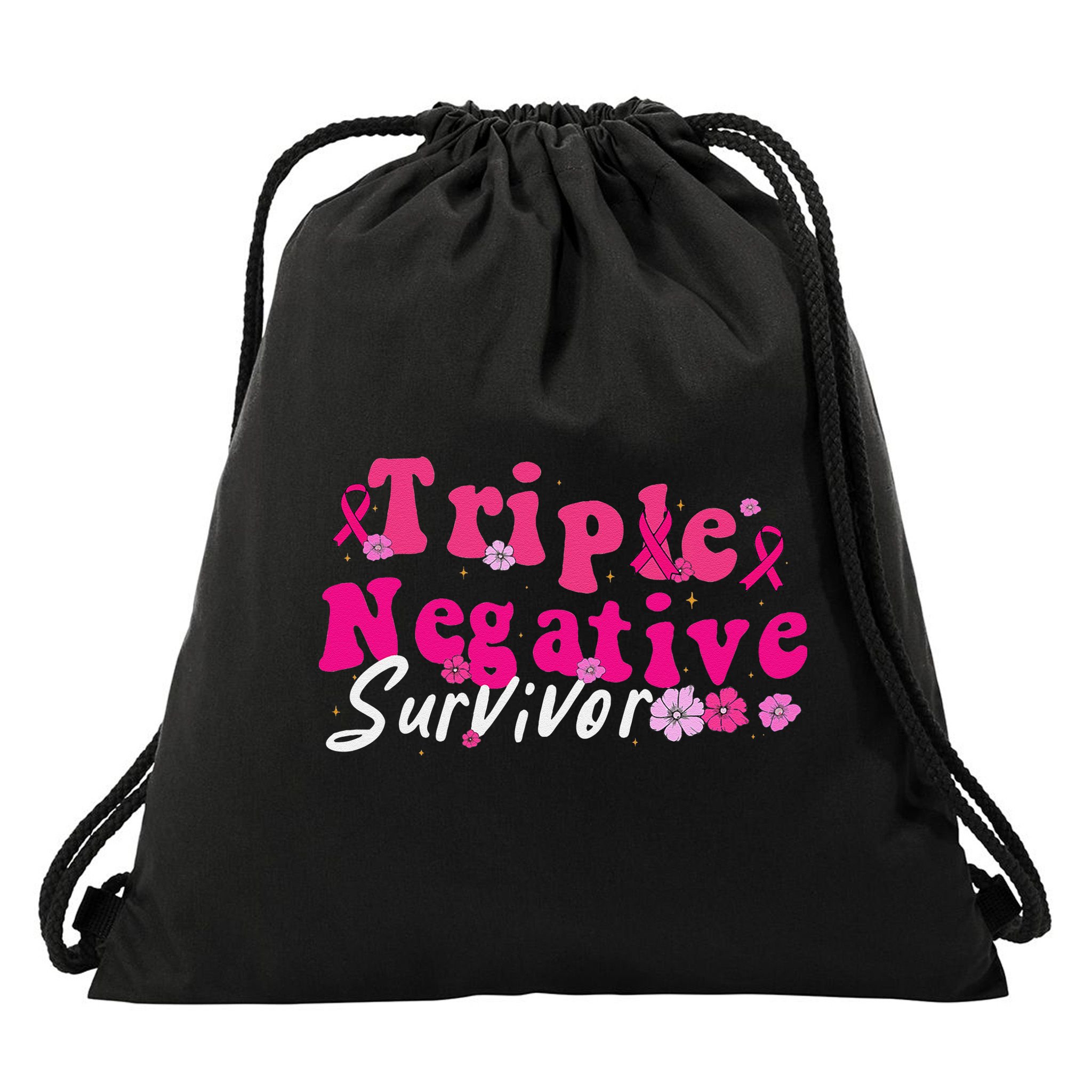 Breast Cancer Awareness Triple Negative Survivor Flowers Drawstring Bag