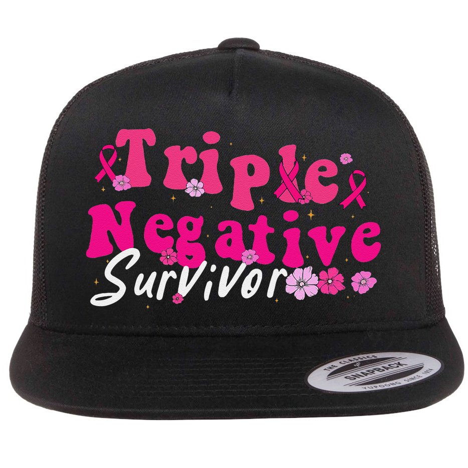 Breast Cancer Awareness Triple Negative Survivor Flowers Flat Bill Trucker Hat