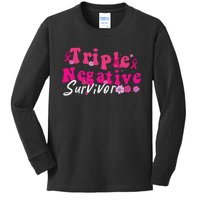 Breast Cancer Awareness Triple Negative Survivor Flowers Kids Long Sleeve Shirt