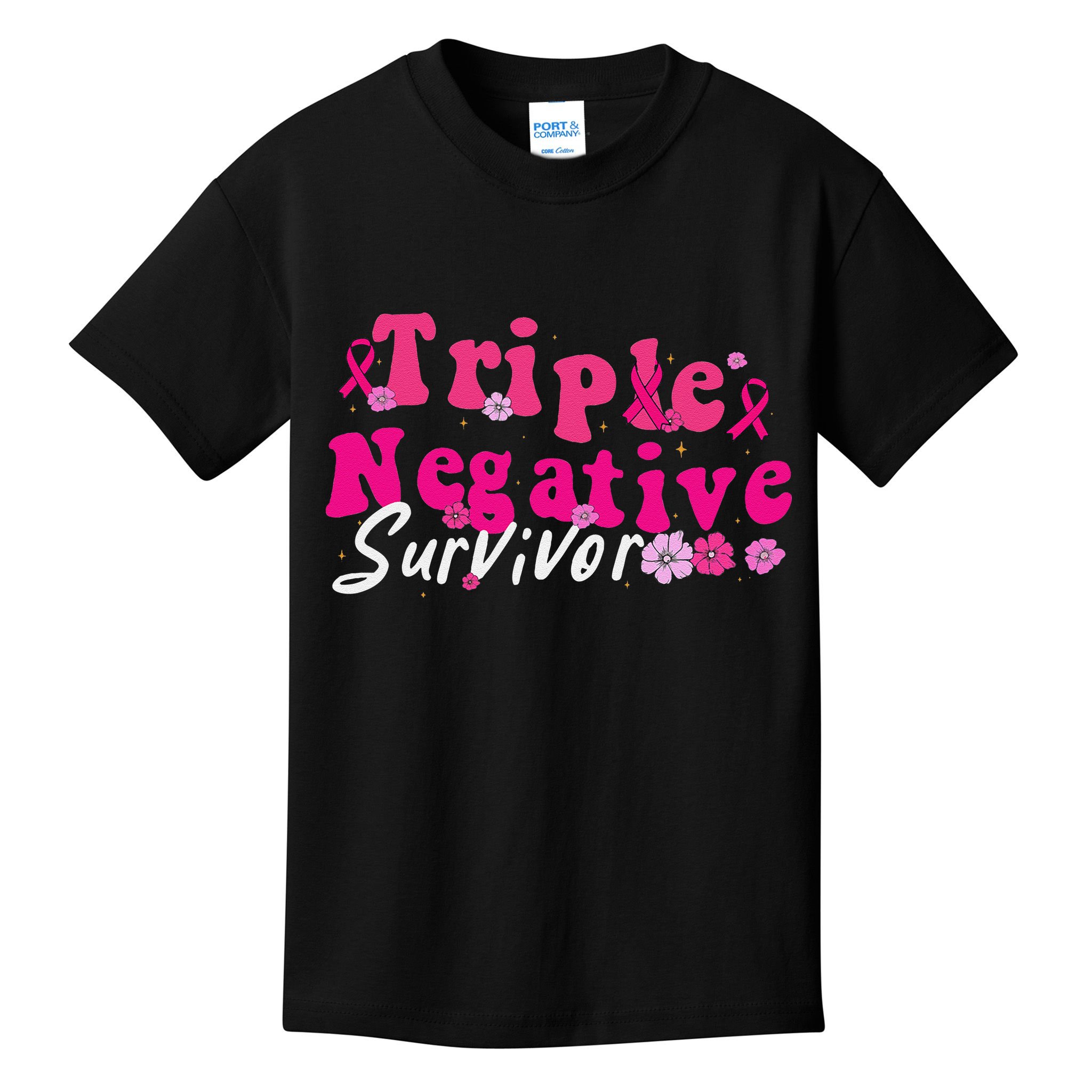 Breast Cancer Awareness Triple Negative Survivor Flowers Kids T-Shirt