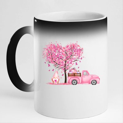 Breast Cancer Awareness Gnome Vintage Fall Truck 11oz Black Color Changing Mug