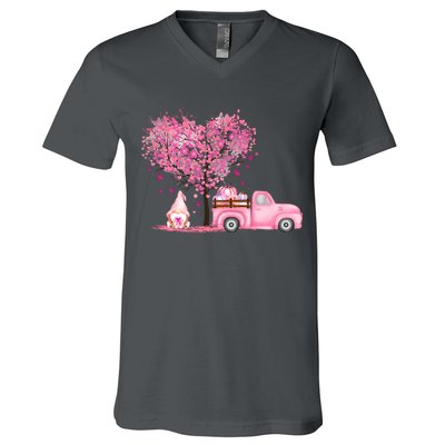 Breast Cancer Awareness Gnome Vintage Fall Truck V-Neck T-Shirt